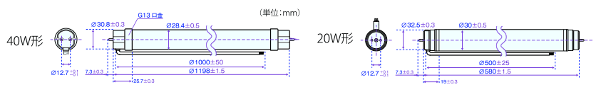 直管形ＬＥＤランプ ワンダーエコライト 外形寸法